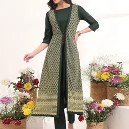 GUFRINA Ethnic Motifs Embroidered Jacket & Top With Harem Pants-image-58