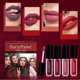 CurlyTales Set of 4 Weightless Matte Liquid Lipsticks 3 ml Each - Shade 15, 07, 08, 11-4