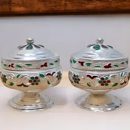 Sigaram 2-Pcs Metallic-Toned German Silver Kum Kum Dabbi-image-53