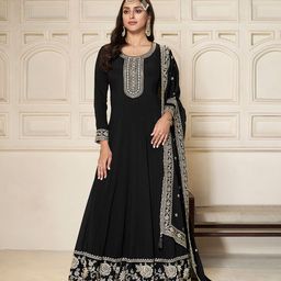Seerat Embroidered Sequined Fit and Flare Silk Ethnic Dresses With Dupatta-image-39