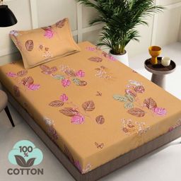 Myntra Elegant Homes Orange & Pink Floral 400 TC Single Bedsheet with 1 Pillow Covers-picture-36