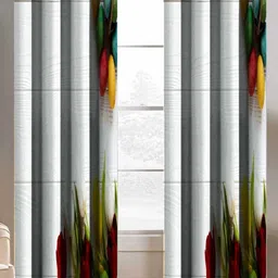 Aura White & Yellow 2 Pieces Abstract Printed Window Curtain-image-88