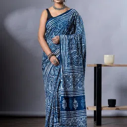 HERE&NOW Paisley Pure Cotton Ikat Saree-picture-20