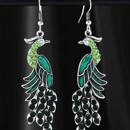 EL REGALO Artificial Stones Studded Peacock Shaped Drop Earrings-picture-28