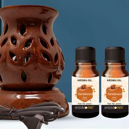 PEEPALCOMM 3-Pcs Brown Ceramic Electric Diffuser & AromaOil10ml-15
