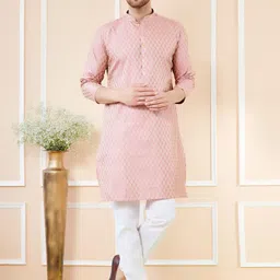 See Designs Ethnic Motifs Woven Design Long Sleeves Regular Straight Kurta & Pyjama-picture-5