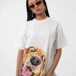 Peach Golden Hearted Graphic Printed Bio Finish Round Neck Oversized T-shirt-image-89