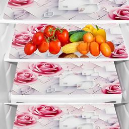 Aura White & Red Printed 4 Pieces Fridge Mats-14