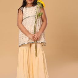 The Mini Trunk Girls Ethnic Motifs Lucknowni Embroidered Regular Tunic with Sharara Set-image-25