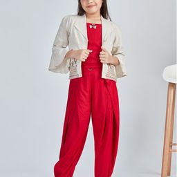 Peppermint Boho Boutique Girls Pure Cotton Top With Dhoti Pants And Jacket-image-27