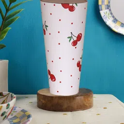 Devansh White & Red Cotton Cylinder Table Lamps With Brown Round Wood Base-86