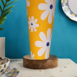 Devansh Yellow & White Cotton Cylinder Table Lamps With Brown Round Wood Base-15