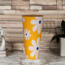 Devansh Yellow & White Cotton Cylinder Table Lamps With Brown Round Wood Base-16
