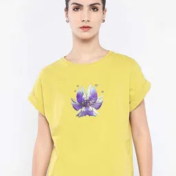 RAREISM Women Printed Extended Sleeves Applique T-shirt-image-72