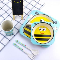 FunBlast Bamboo Fiber Feeding Set Bee Print Multicolour - 5 Pieces image 4