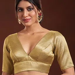 SALWAR STUDIO Woven Design V-Neck Silk Saree Blouse-55