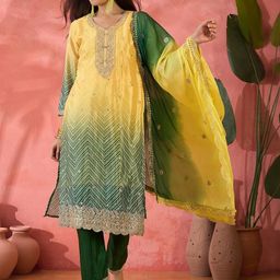 MANVAA Women Bandhani Embroidered Regular Sequinned Kurta with Trousers & With Dupatta-image-69