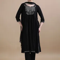 Jaipur Kurti Floral Embroidered Empire Thread Work Kurta With Trousers & Dupatta-image-64
