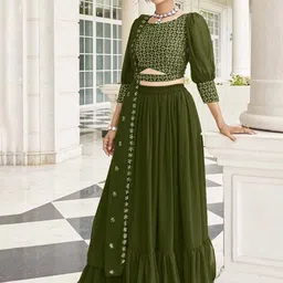 SANCIA Floral Embroidered Georgette Top With Skirt & Dupatta-picture-6