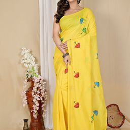 PuJoy Embroidered Pure Cotton Taant Saree-image-86