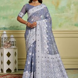 KAYOMMI Ethnic Motifs Woven Design Zari Pure Cotton Banarasi Saree-image-49