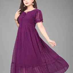 KRISHTI CREATION Print Puff Sleeve Georgette Fit & Flare Maxi Dress image 3