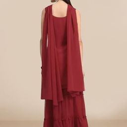 PARROT CREATION Geometric Embroidered Georgette Straight Kurti With Sharara & Dupatta image 4