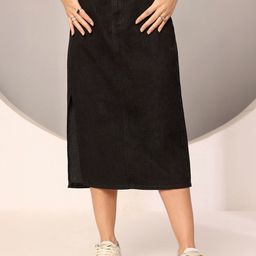 DOLCE CRUDO Straight High Rise Clean Look Stretchable Scarlet Bloom Midi Skirt-image-69