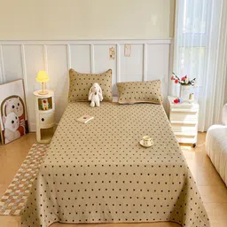 JC HOME Beige & Coffee Brown Printed Pure Cotton Single Bed Cover With 2 Pillow Covers-picture-27