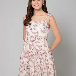 CORSICA Floral Print Off-Shoulder Georgette Fit & Flare Dress-image-71