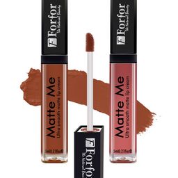 FORFOR Matte Me 2Pcs Long Lasting Liquid Matte Lipstick- Nude Peach 121- Brown 116-43