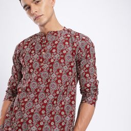 Anouk Rustic Indie Ethnic Motifs Printed Band Collar Kurta-picture-13
