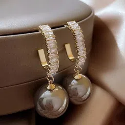 OPUS GEMS Gold-Plated Artificial Stones Studded Spherical Shaped Drop Earrings-picture-45