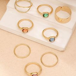 Bohey by KARATCART 8Pcs Gold-Plated Intricate Detail Finger Ring-19