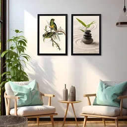 Giftii 2-Pcs Cream-Coloured & Green Printed Wooden Framed  Wall Art-7