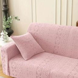 Lukzer Pink Printed Polyester 1 Piece Sofa Cover With Arms-image-94