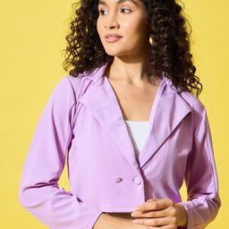 BUY NEW TREND Notched Lapel Collar Double-Breasted Crop Blazer-38