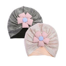 THE LITTLE LOOKERS Kids Pack Of 2 Soft Hosiery Turban Flower Beanie-36
