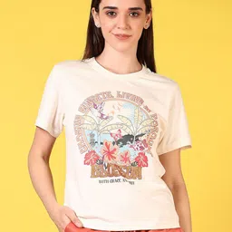 V-Mart Women Graphic Printed Round Neck Cotton T-shirt-picture-1