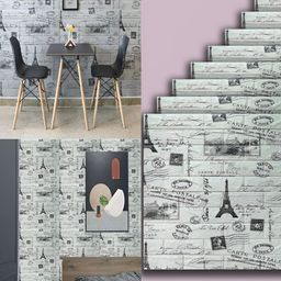Lukzer 8-Pcs Grey & Black Printed Self-Adhesive Wall Panels-5