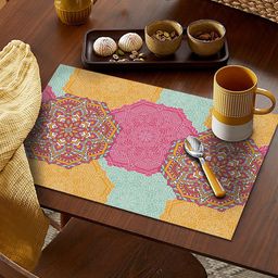 AEROHAVEN Pink & Yellow Set Of 6 Ethnic Motifs Printed Rectangular Table Placemats-3