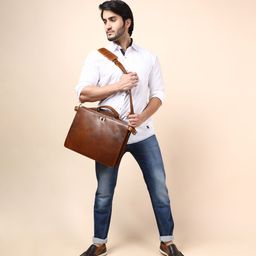 Sassora Men Tan & Gold-Toned Messenger Bag-image-14