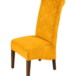 HOKIPO Yellow Stretchable Velvet Long Back Chair Covers-4