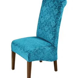 HOKIPO Turquoise Blue Stretchable Velvet Long Back Chair Covers-image-87