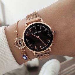 JOKER & WITCH Women Rose Gold-Toned & Black Watch Gift Set JWBS571-23