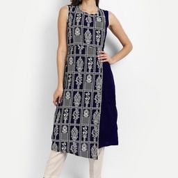 SAHASIKA Ethnic Motifs Printed Round Neck Straight Kurta-image-35
