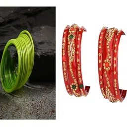 SOMIL Set of 18 Green Alloy Artificial Stones & Beads Bangles-image-52