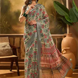 Sangria Ethnic Motifs Printed Zari Banarasi Saree With Unstitched Blouse Piece-image-55