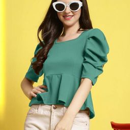 The Roadster Lifestyle Co. Women Square Neck Puff Sleeves Peplum Top-image-81