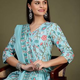 Anouk Rustic Women Floral Printed V-Neck Pure Cotton Kurta with Trousers & Dupatta-picture-13